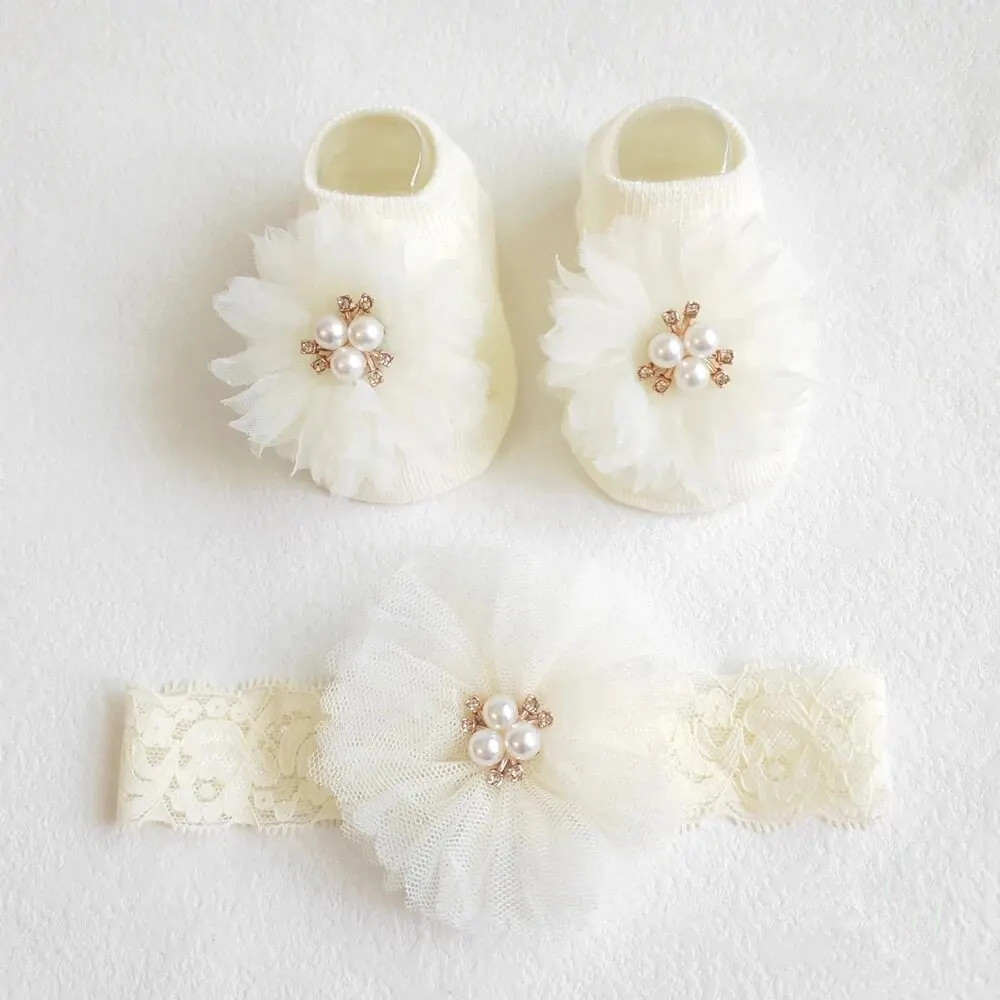 Baby Gear - Lovely Pearl Bows Baby Headband Socks