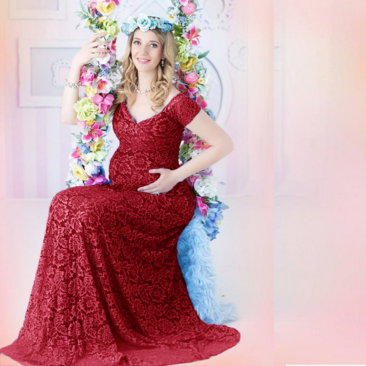 Maternity Wear - European American Maternity Wear Lace Train