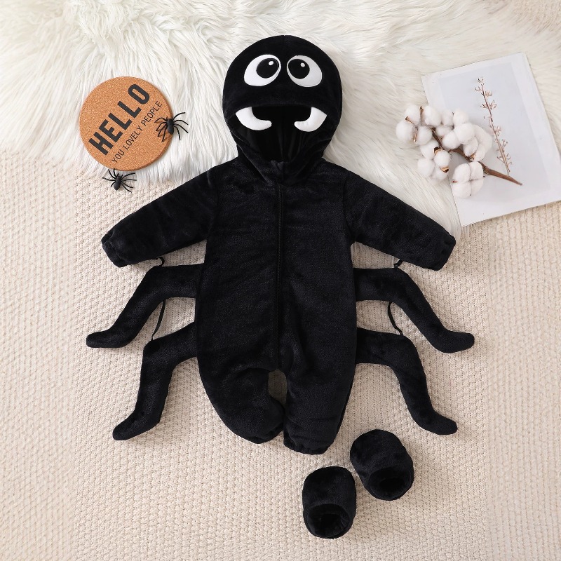 Cotton Baby Onesies Zipper - Newborn Baby Black Spider Romper Long