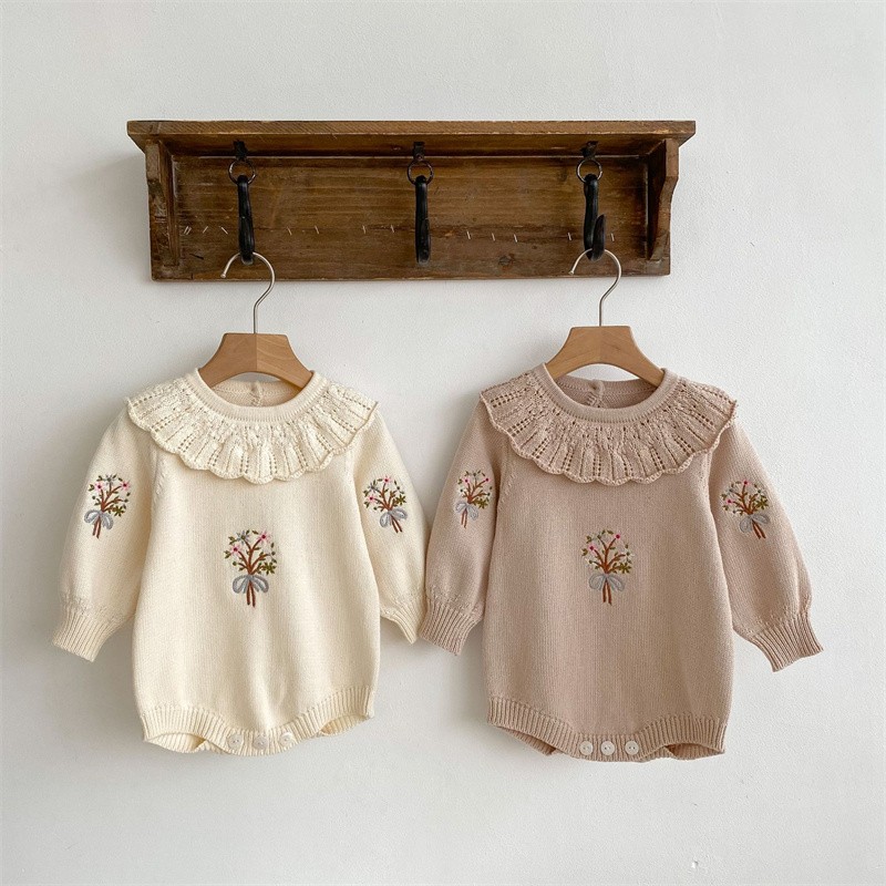 Spring Autumn Newborn Knitting - Newborn Baby Girl Romper Floral ulasan dan harga