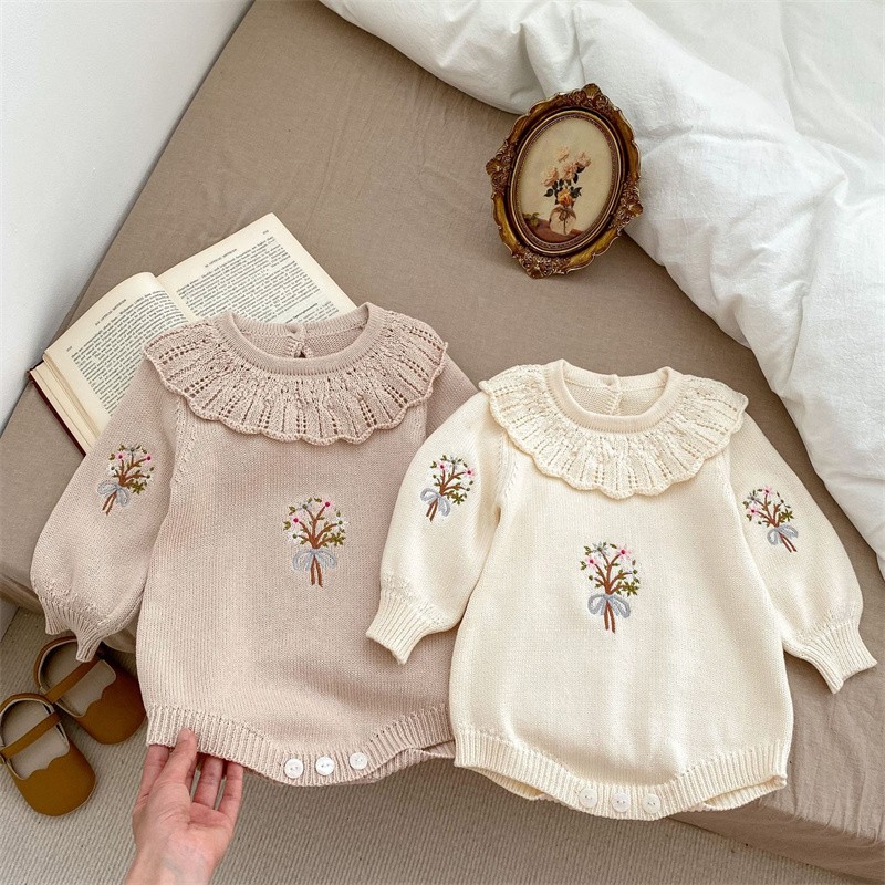 Spring Autumn Newborn Knitting - Newborn Baby Girl Romper Floral ulasan dan harga