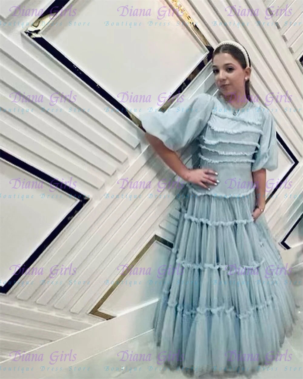 Elegant Quality Light Blue Flo - Toddler Girl Tulle Party Dress ulasan dan harga