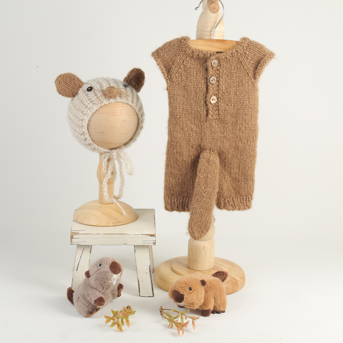 Knitted Beaver Newborn Photogr - Infant Photography Props Outfit ulasan dan harga