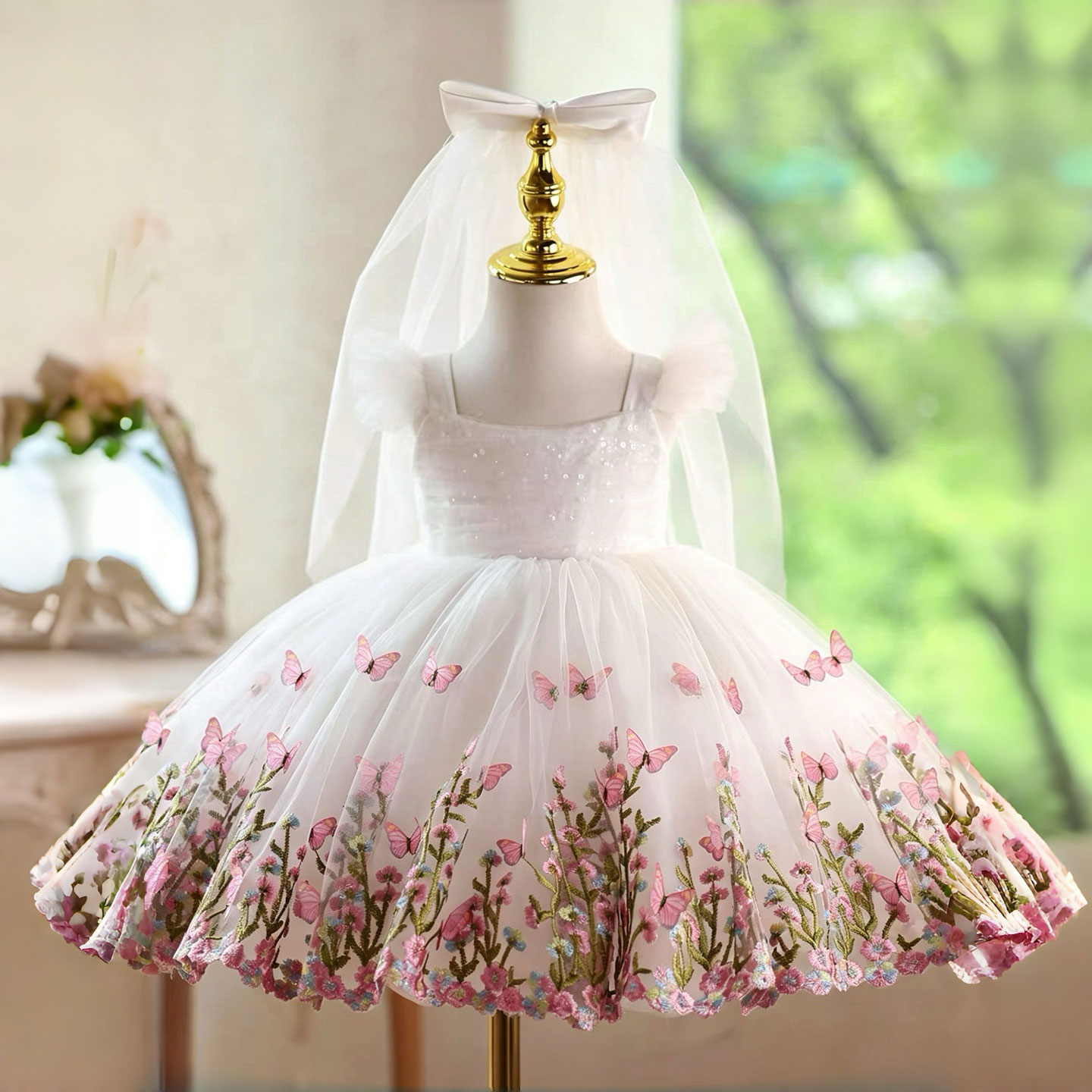 Jill Wish D277 White Butterfly - Toddler Girl Tulle Party Dress ulasan dan harga