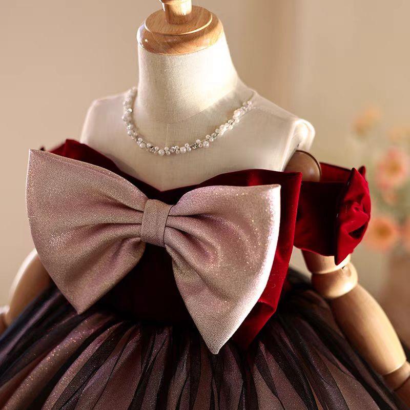 Jill Wish J464 Elegant Burgund - Toddler Girl Tulle Party Dress ulasan dan harga