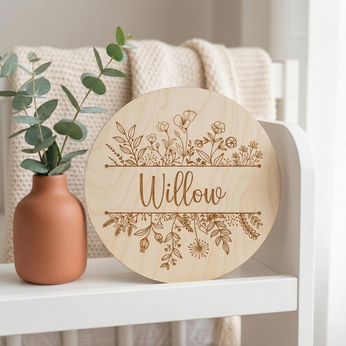 Personalized Floral Round Wood - Nursery ulasan dan harga