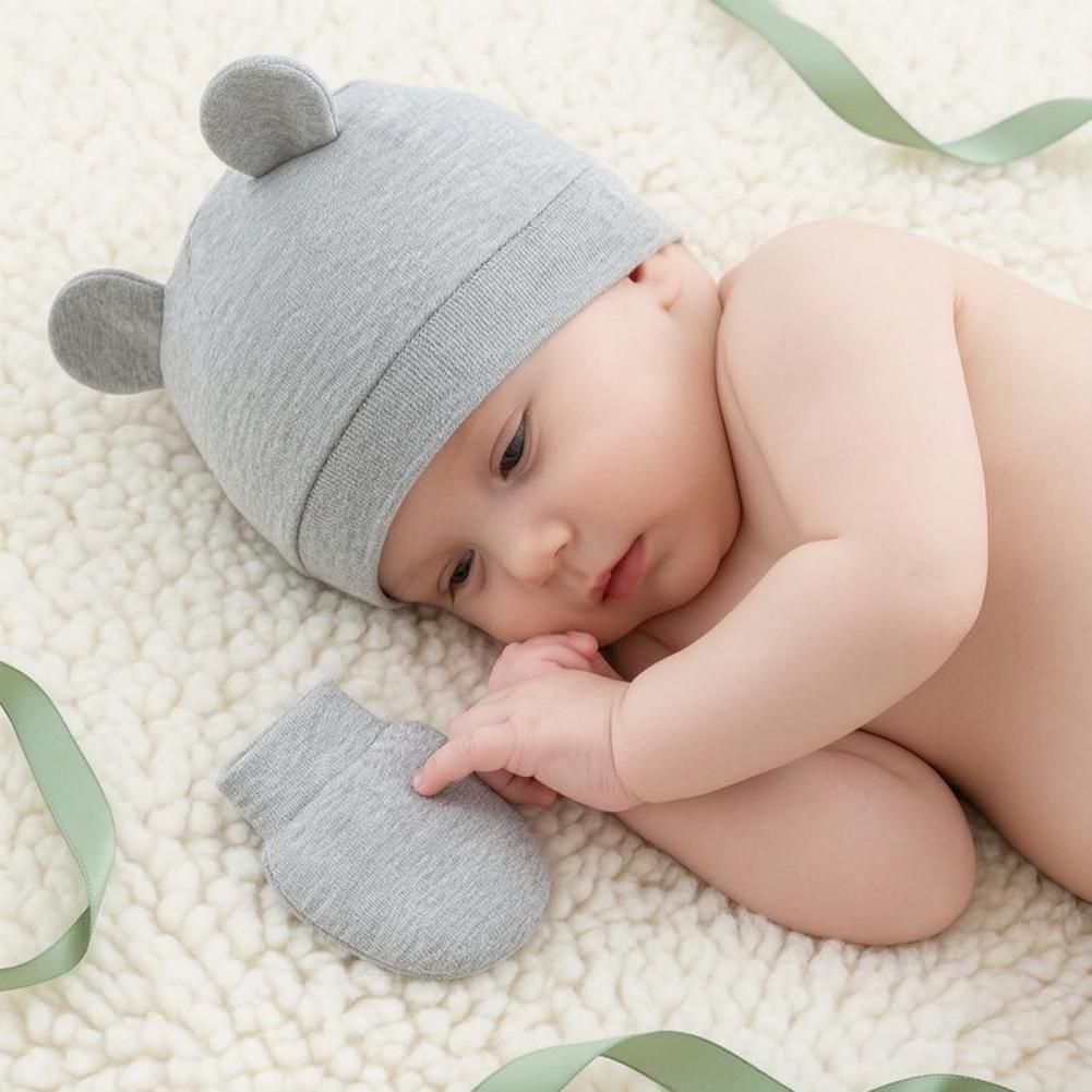 Anti Scratch Mittens for Newbo - Infant Beanie Hat With Ears ulasan dan harga