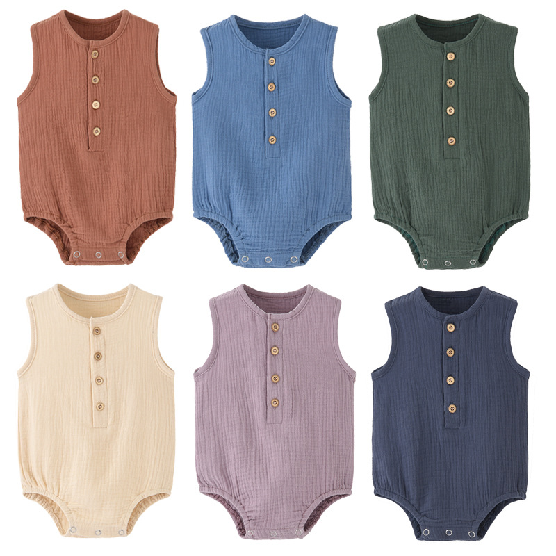 Summer Solid Newborn Baby 100% - Baby Summer Linen Sleeveless Jumpsuit ulasan dan harga